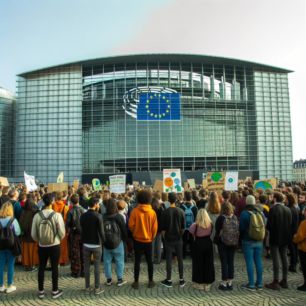 Proteste davanti al parlamento europeo per la lotta contro il cambiamento climatico