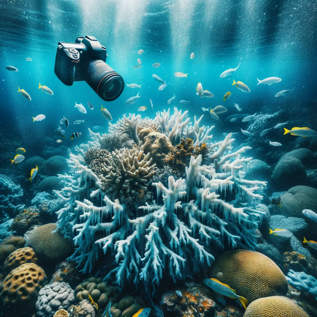 Illustrazione dell'aumento dell'acidità degli oceani con coralli e pesci in pericolo.