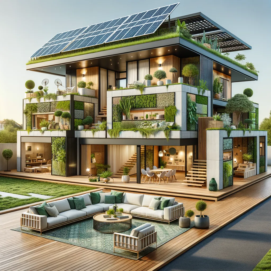 Casa ecologica ed elegante con design sostenibile e innovative soluzioni green.