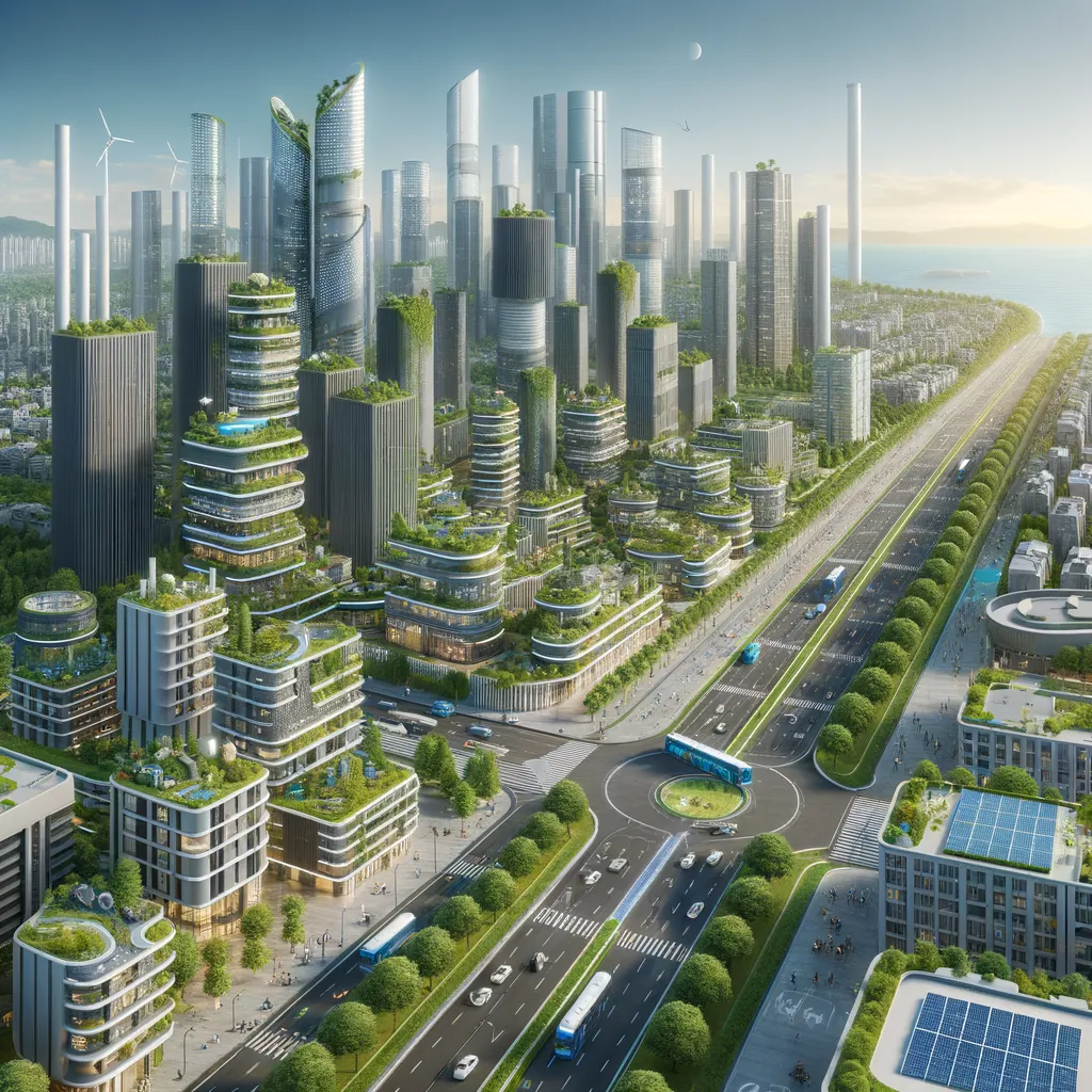 Vista aerea di quattro città modello per l'urbanizzazione sostenibile.