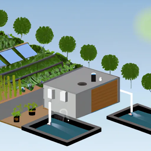 Eco-casa sostenibile con pannelli solari sul tetto e giardino verde.