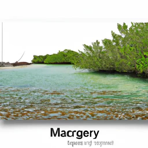 Foresta di mangrovie con radici aeree che si estendono sull'acqua.