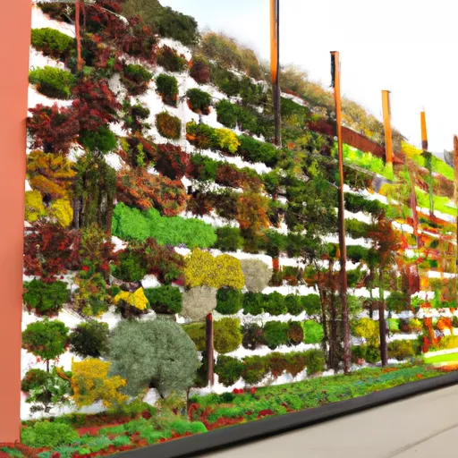 Giardini verticali con piante verdi in un contesto urbano moderno.